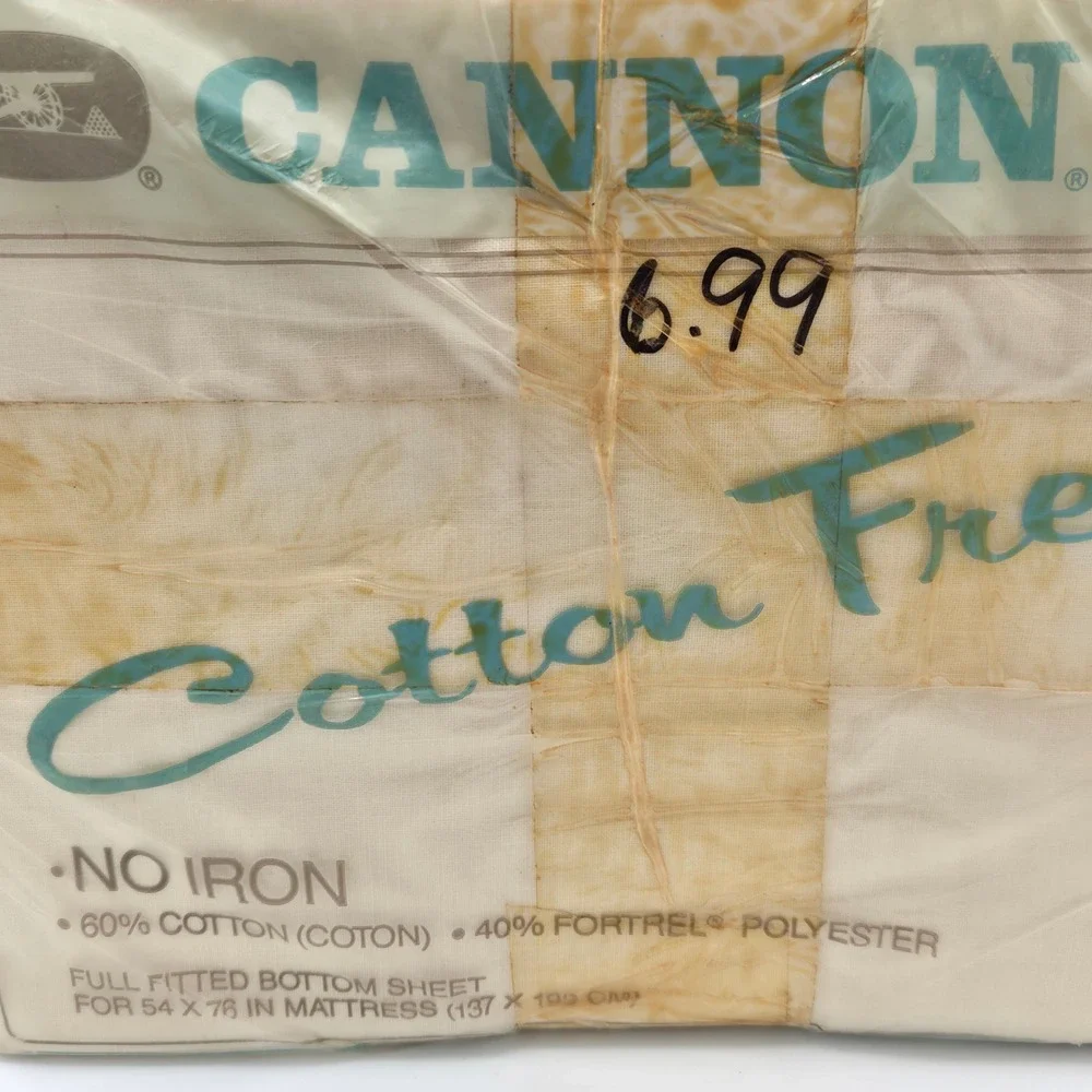 Vintage Cannon Cotton Fresh Full Fitted Bottom Sheet Cream No Iron 54x76 NOS